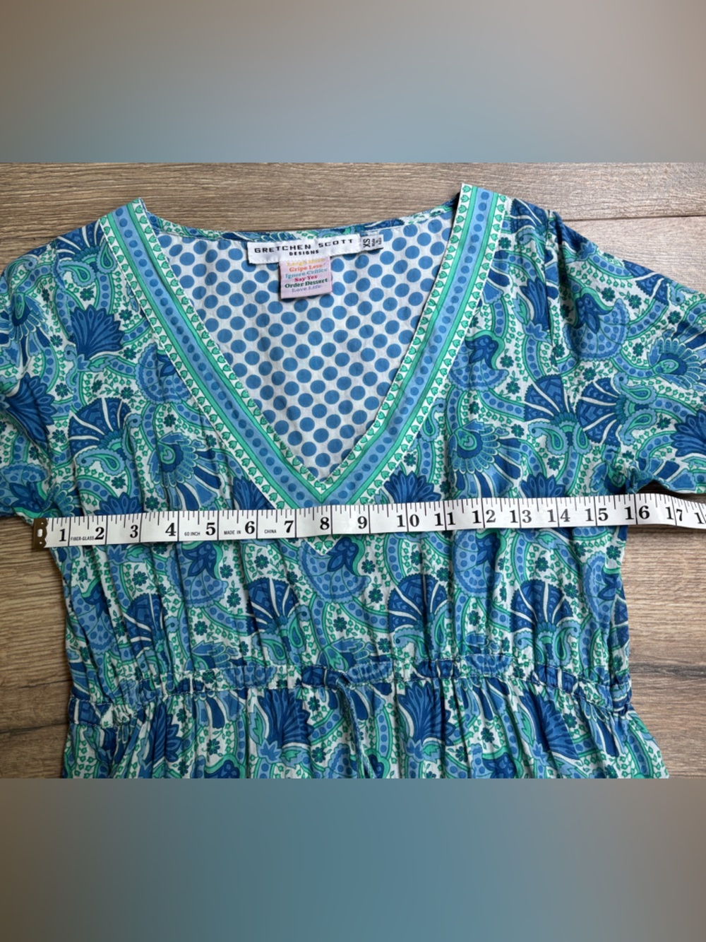 Gretchen Scott Blue Paisley Resort Dress XS | Boho Tunic Mini Coverup - Picture 10 of 15